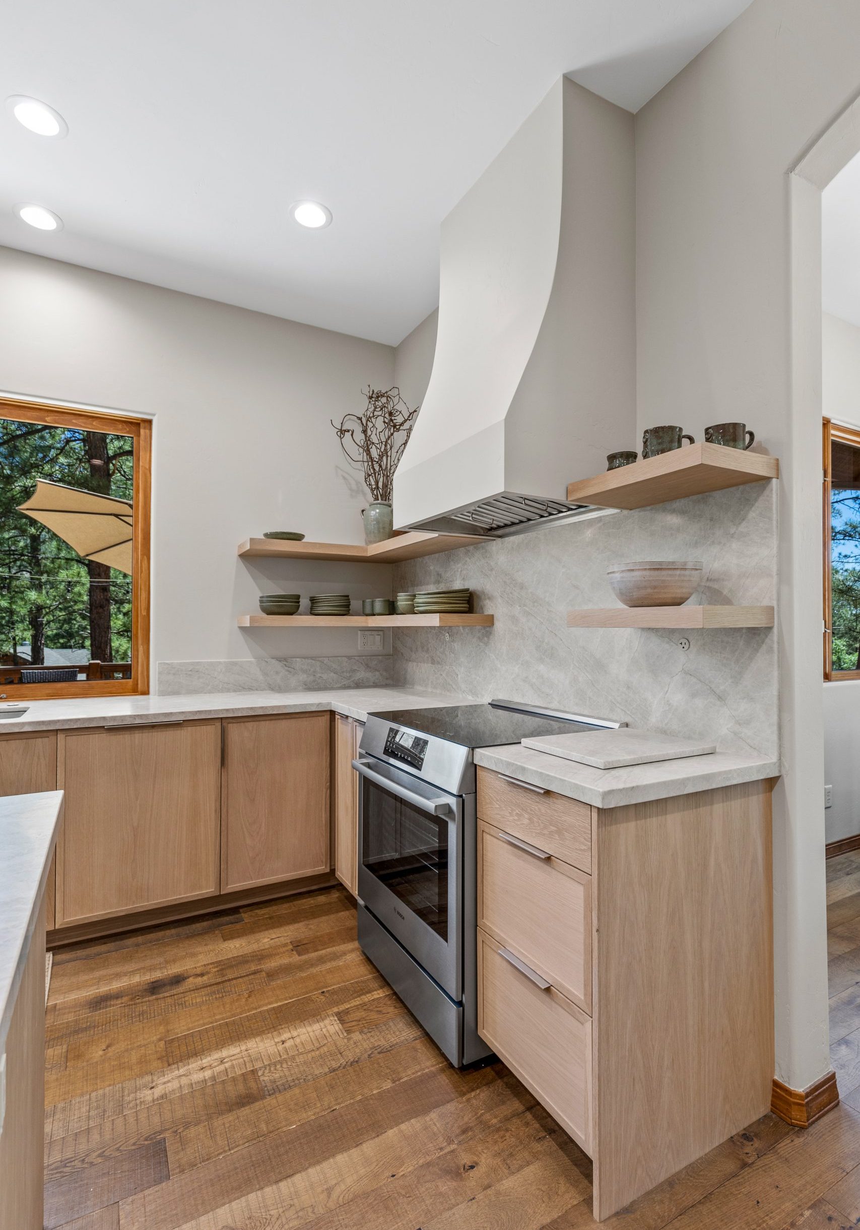 Home Remodel of Kitchen with Side View of Floating Shelves